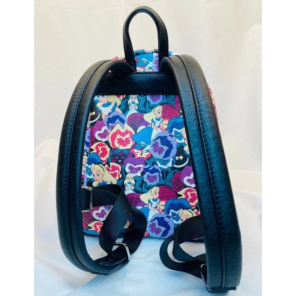 Loungefly Disney Parks Alice Wonderland Wild Flower AOP Mini Backpack HEART LOGO